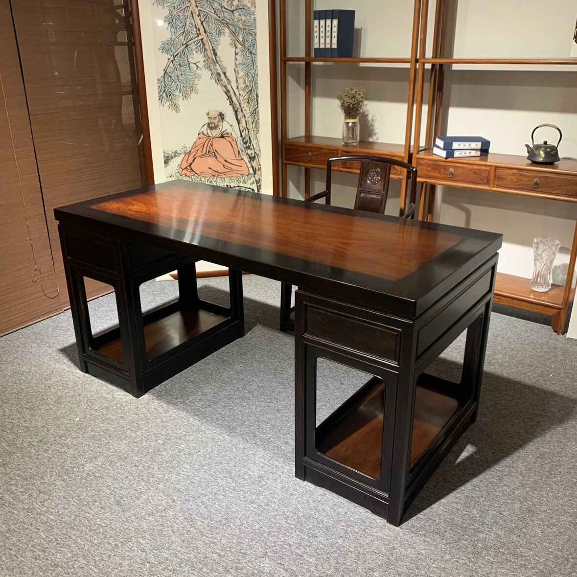 新中式办公书桌黑檀花梨木组合简约实木明清写字桌整装家具画案