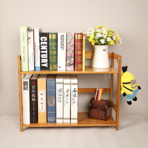 二三多层办公室桌面竹制书架简易书柜桌上收纳架小学生实木放书架