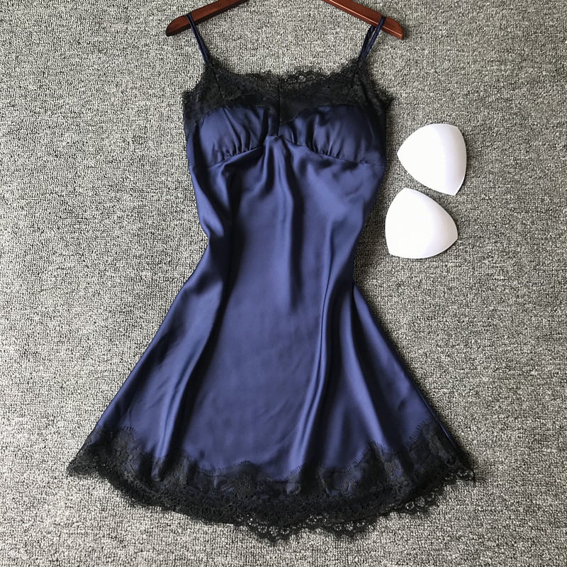 新品睡裙性感睡衣女夏冰丝绸吊带睡裙可取胸垫两穿家居服