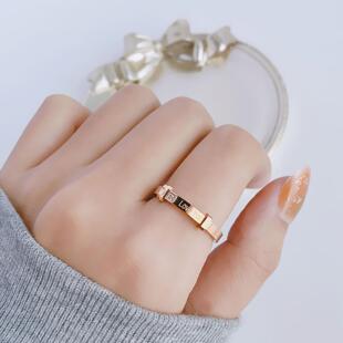 钛钢戒指ring女英文带钻18k玫瑰金不锈钢指环ins情侣对戒网红气质