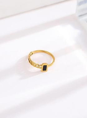 韩版简约黑贝不对称链条钛钢戒指