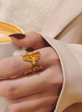 欧美时尚钛钢戒指女小众ins蝴蝶