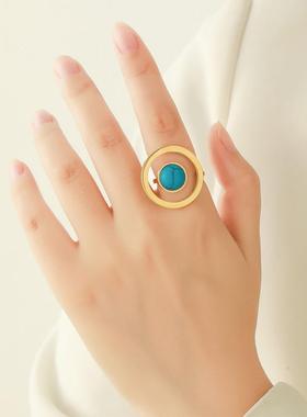 法式新款镶嵌绿松石钛钢戒指女