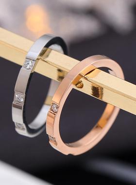 日韩简约时尚新款钛钢戒指三钻