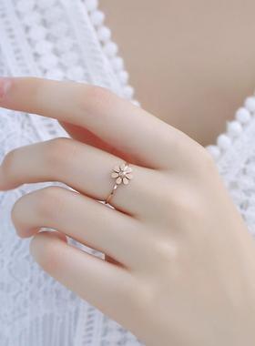 日韩简约小雏菊戒指女ins钛钢18k