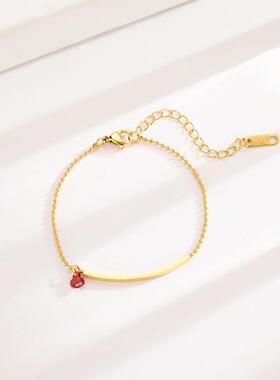 简约气质红色爱心弯管钛钢手链女