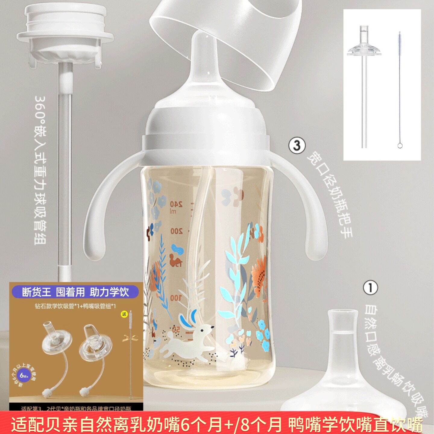 安配自然离乳奶嘴鸭嘴学饮嘴把手