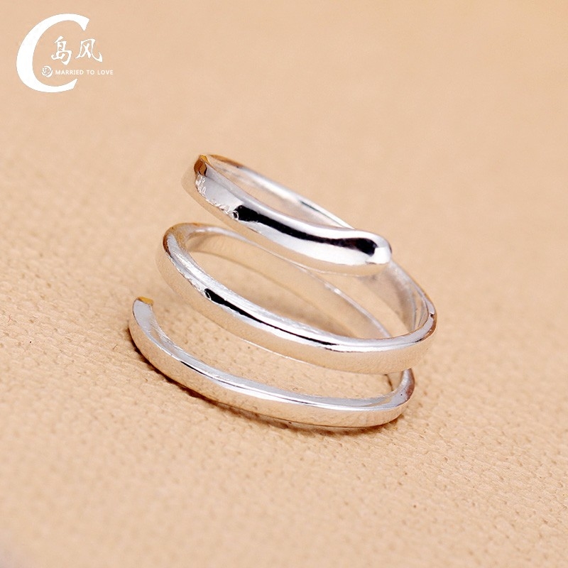 情侣灵蛇戒指可调节个性时尚足银