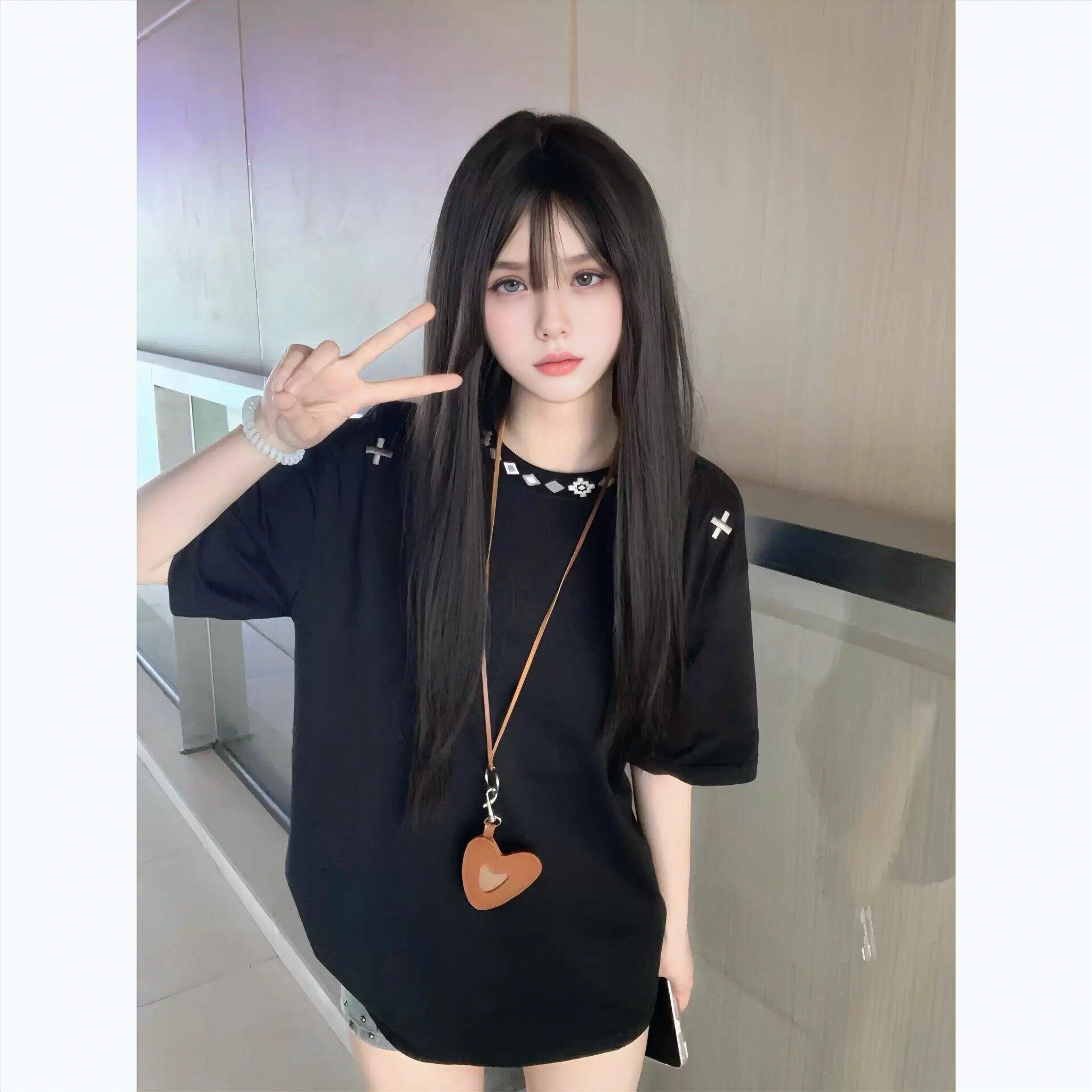 民族风项链刺绣纯棉黑色短袖t恤女2026夏季国潮小众设计宽松上衣