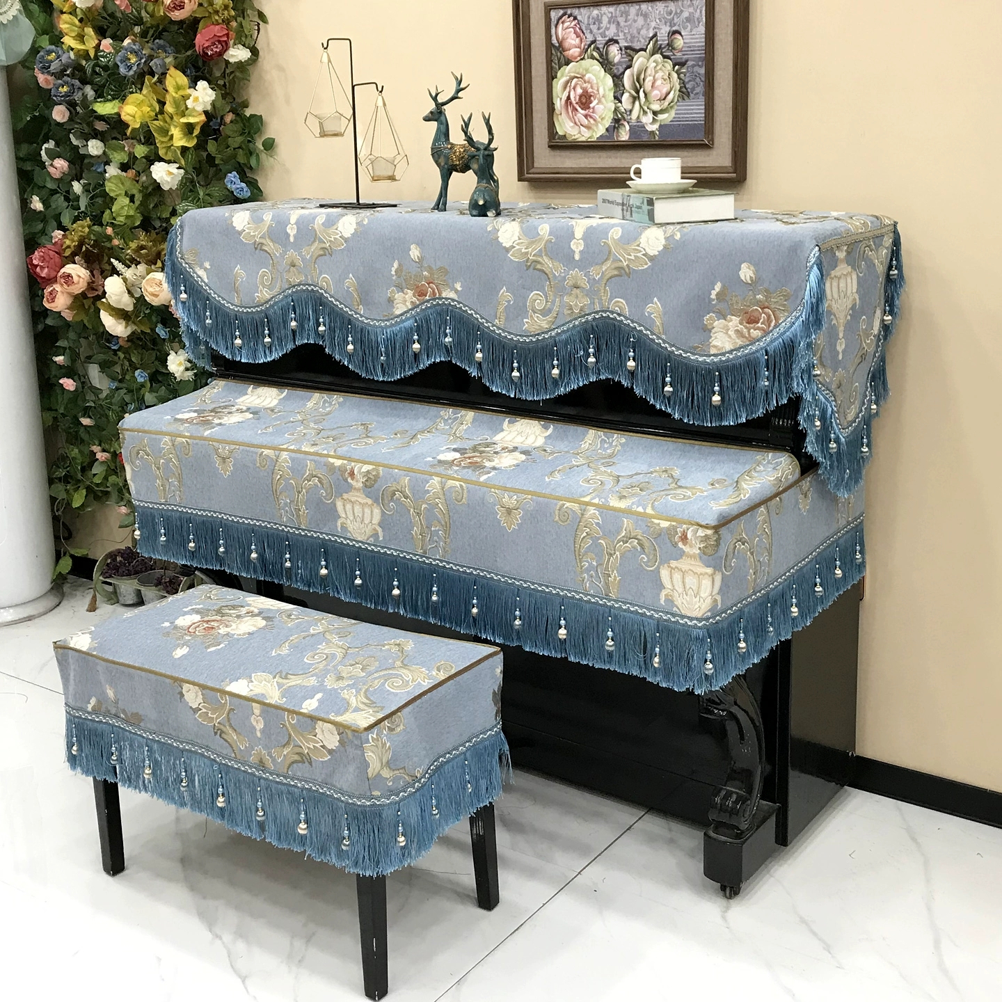 欧式钢琴罩防尘罩三件套