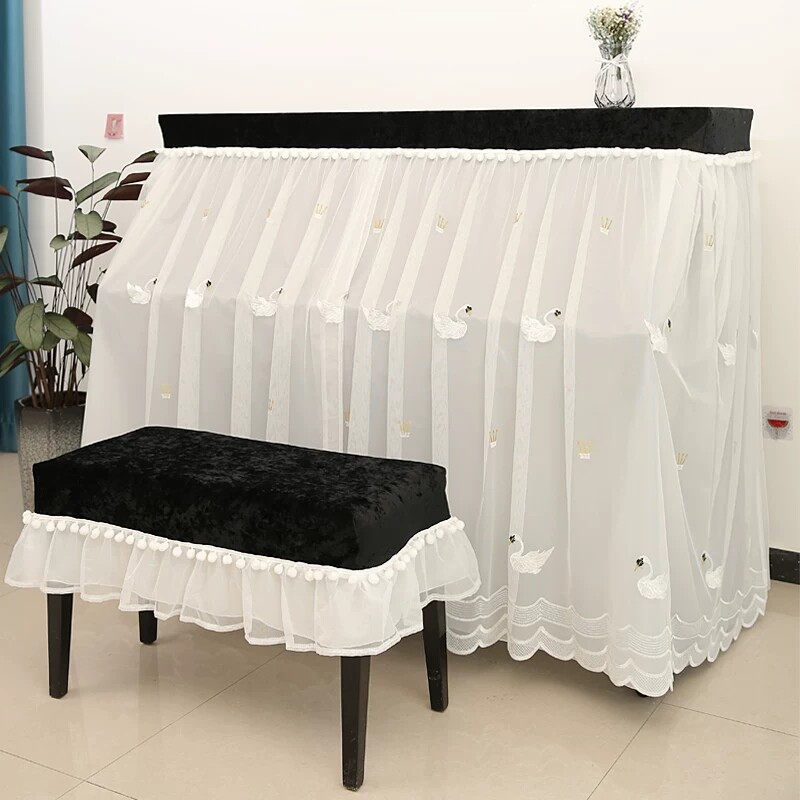 北欧高级防尘雅马哈钢琴罩全罩现代简约白色公主蕾丝轻奢钢琴布套