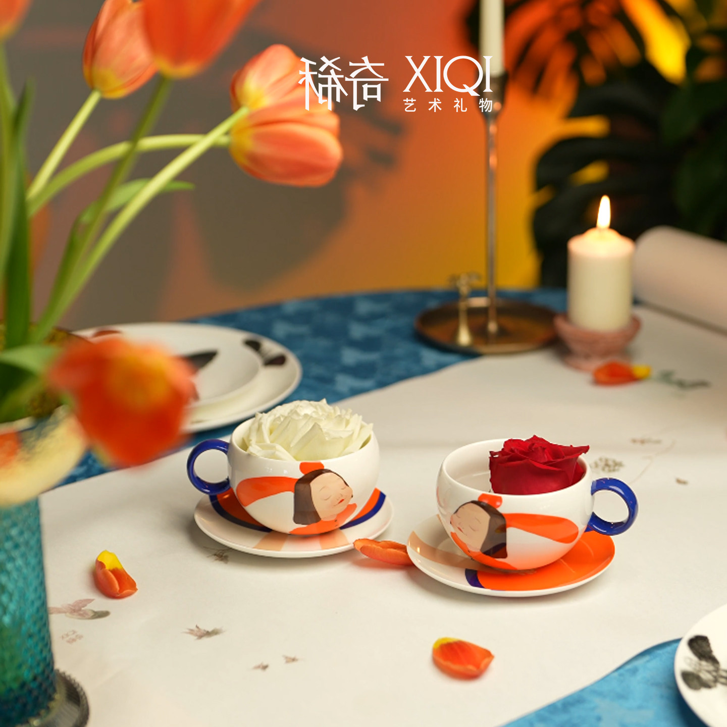 稀奇艺术新品幸福满满-杯子橙意满满陶瓷杯礼盒装咖啡杯生日礼物