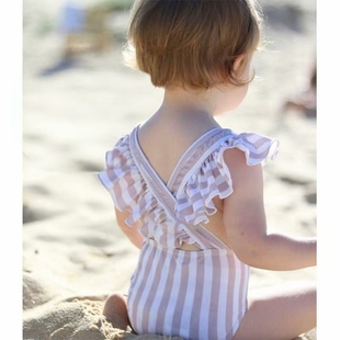 儿童泳衣女孩连体可爱小公主纱纱裙式 宝宝婴儿女童游泳衣 飞边泳装