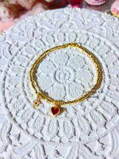 足金9995g工艺镭射蹦迪珠2mm烧蓝小红心樱花吊坠黄金手链女士手链