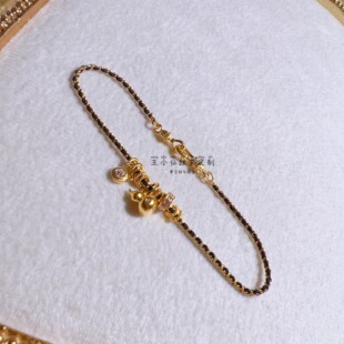 足金古法金黑色极简风古巴黄金盘缠手链莫桑石提留葫芦编绳手串