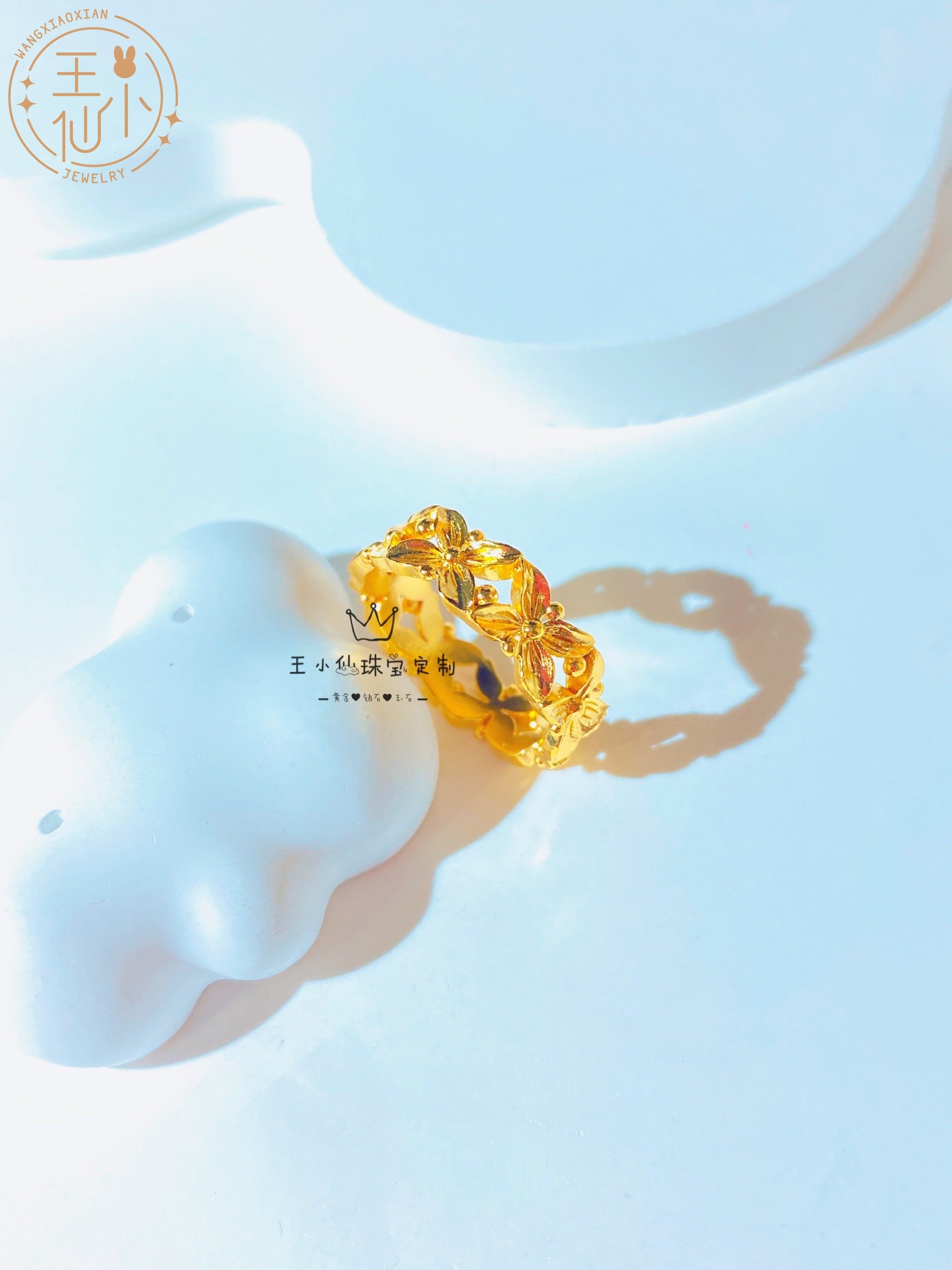 古法金錾刻金王小仙桂花戒指