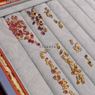 足金999手工古法金镶嵌彩色宝石小提留手串手链项链配件配饰