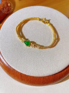 999足金 手工古法金 天然缅甸翡翠葫芦 定价镶嵌 双层金圈圈手链