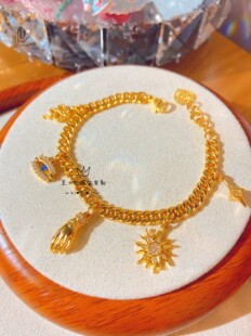 999足金 手工金 人造宝石镶嵌 太阳神 黄金法眼 巴洛克 古巴手链