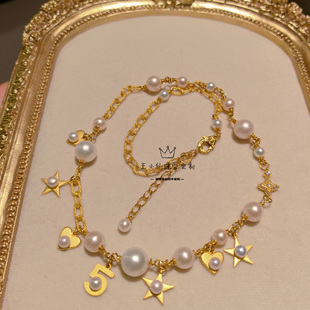 足金999手工古法金老钱风轻奢设计 天然淡水珍珠正圆无暇星光项链