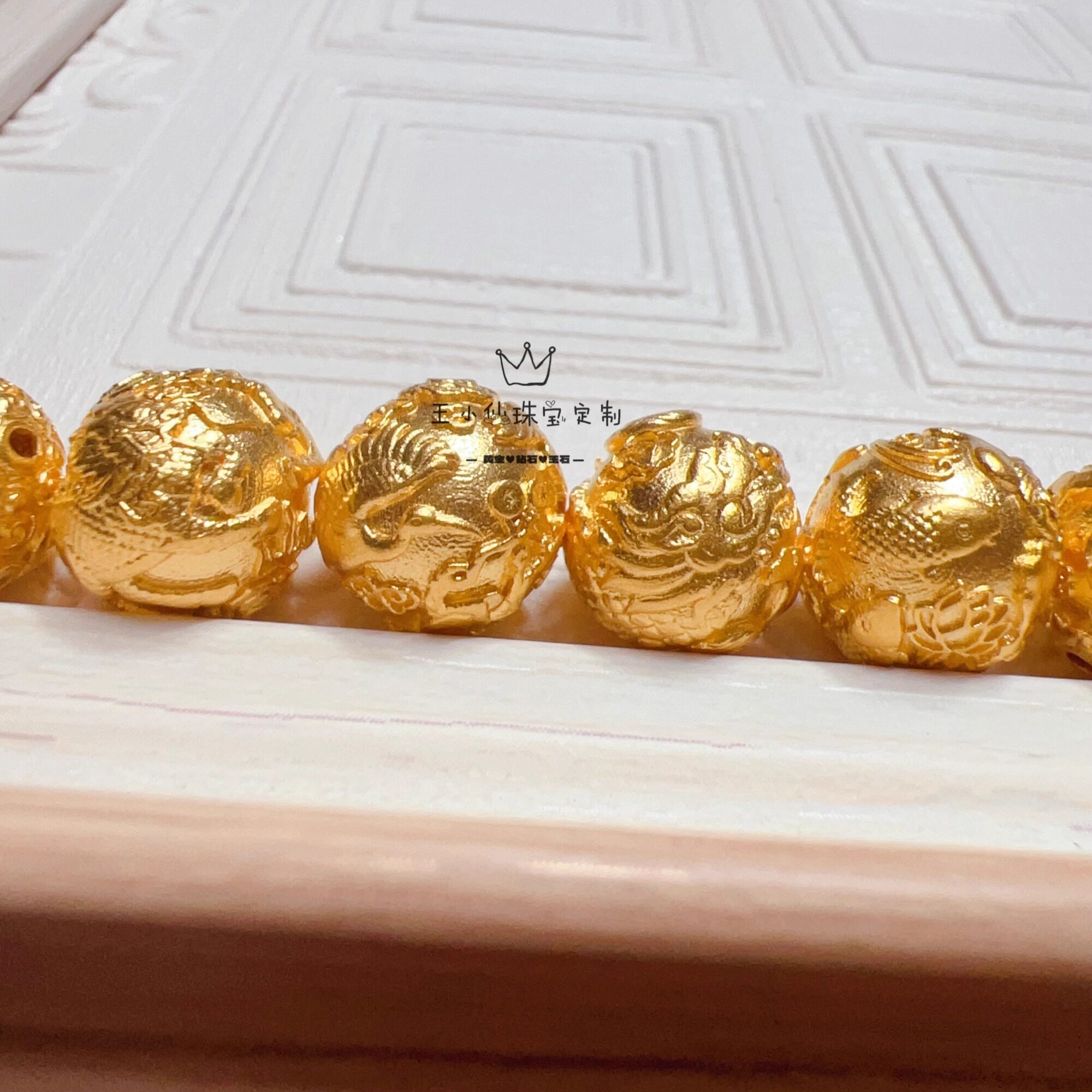 足金999传承古法金10mm厚壁金珠蝙蝠龙仙鹤喜鹊貔貅麒麟醒狮锦鲤
