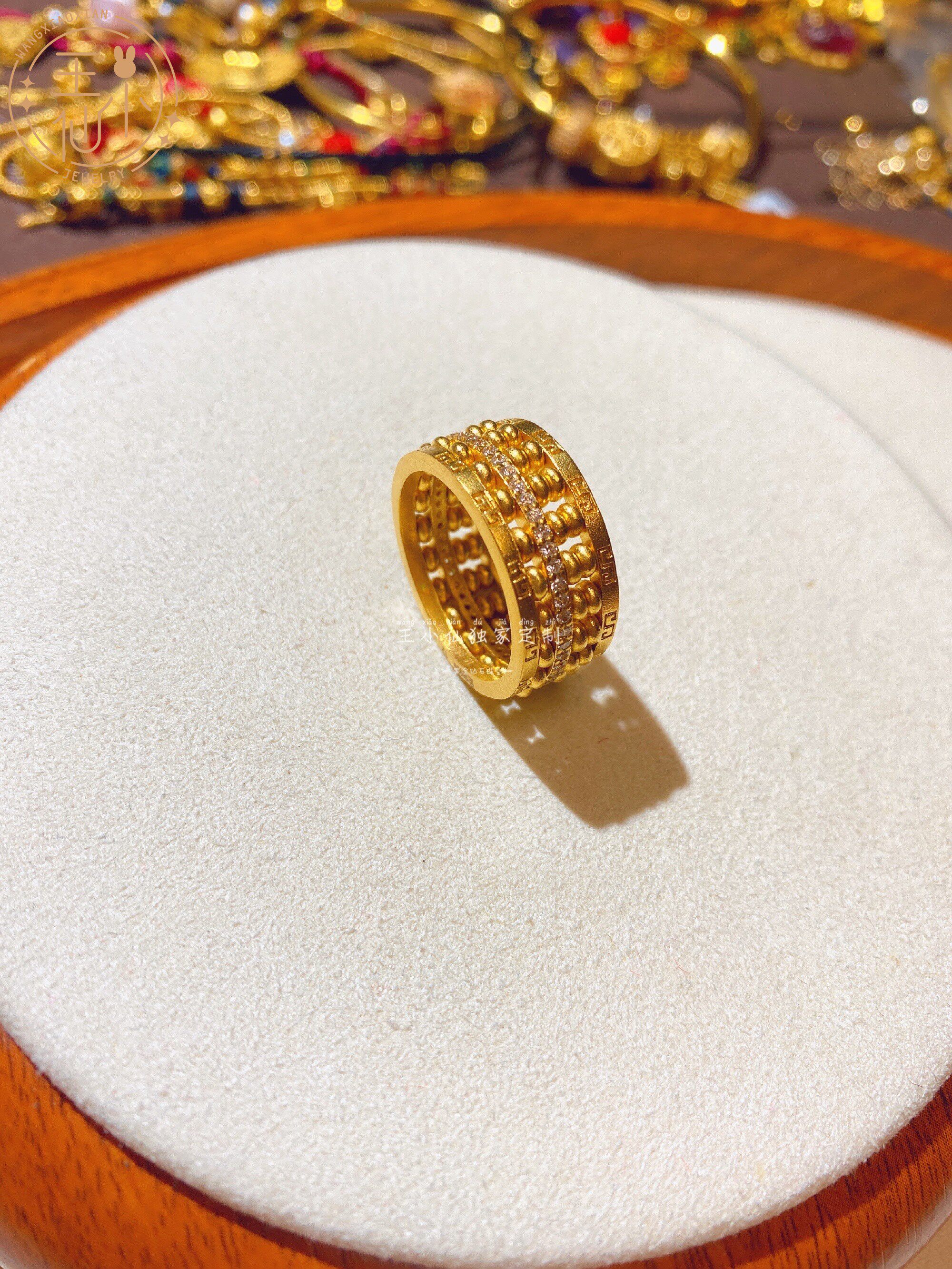 999足金 独家定制 传承古法金 莫桑镶嵌 算盘 黄金戒指
