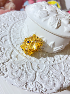 足金传承古法金雏菊镂空宫廷黄金戒指培育皇家蓝宝石天然淡水珍珠