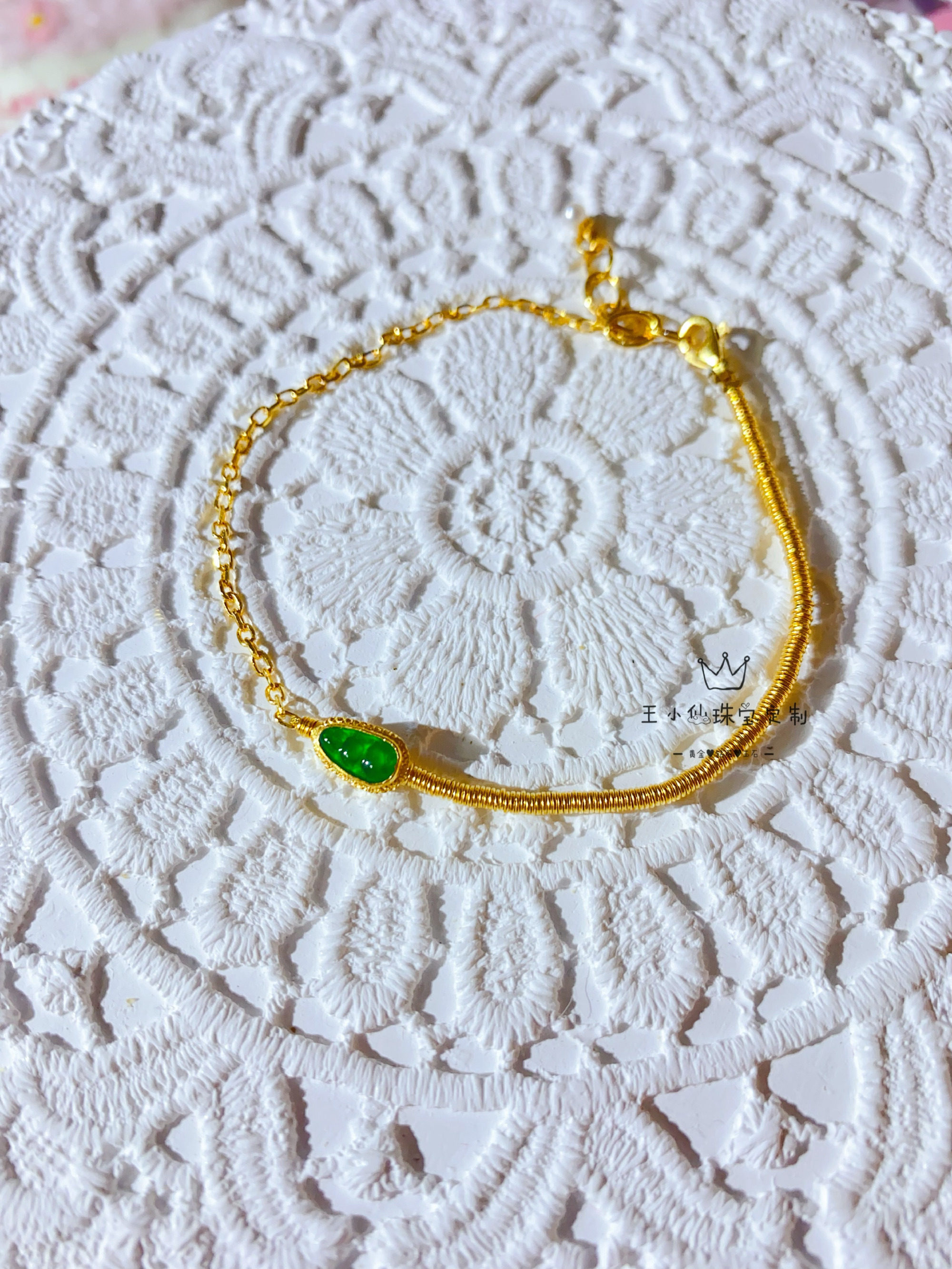 6mm金圈链条天然翡翠a货缅甸阳绿平安四季豆手链