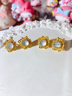 999足金古法金点钻工艺宫锁心玉耳钉天然翡翠A货高冰蛋面莫桑石