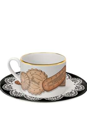 FORNASETTI  175 週年紀念版陶瓷 Biscotti 茶杯和茶碟 2 件套