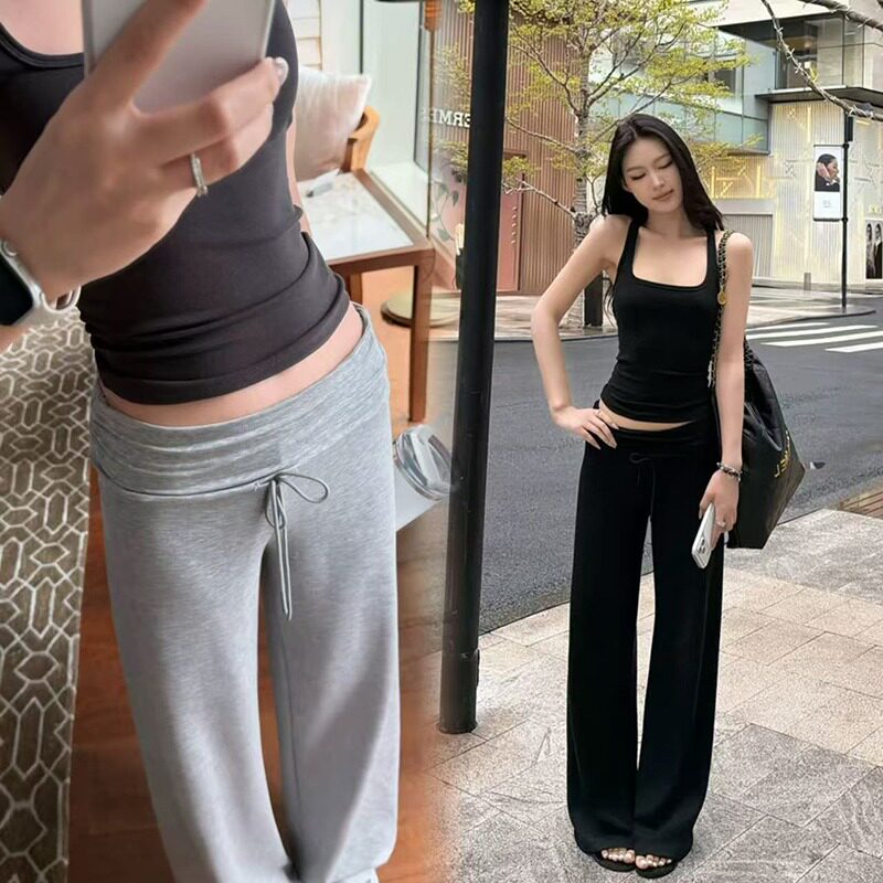 莫代尔孕妇裤子夏季系带垂垂裤直筒针织休闲裤孕妇夏装薄款阔腿裤