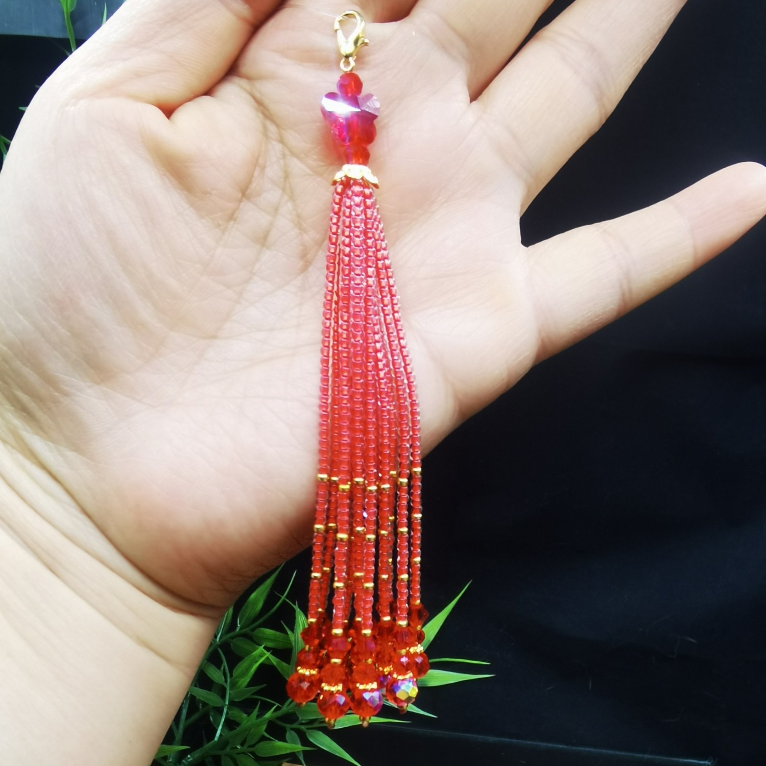 红色水晶蝴蝶串珠流苏穗子DIY汉服发钗配饰挂饰配件