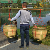 竹编收纳筐家用圆形水果筐装 饰馒头筐囍宴箩筐喜事用品酒店竹箩筐