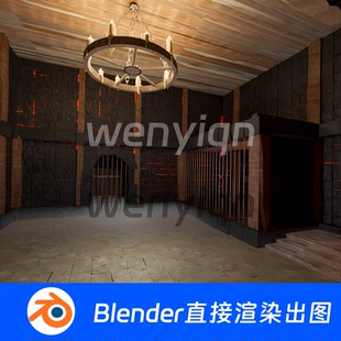 地牢万圣节昏暗废弃城堡牢房中世纪Blender场景模型1244