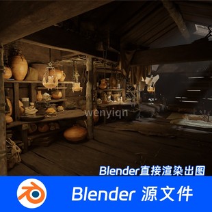 木屋内部猎人原始村落村庄森林小屋部落Blender古代模型632