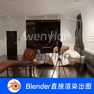 家居室内卧室床别墅现代住宅豪宅室内Blender场景模型1228