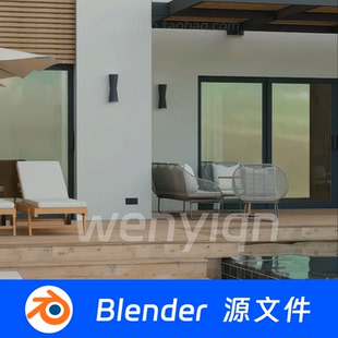 别墅酒店室内室外装修躺椅泳池Blender场景模型2527