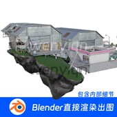 Blender工厂仓库破旧堡垒基地模型756