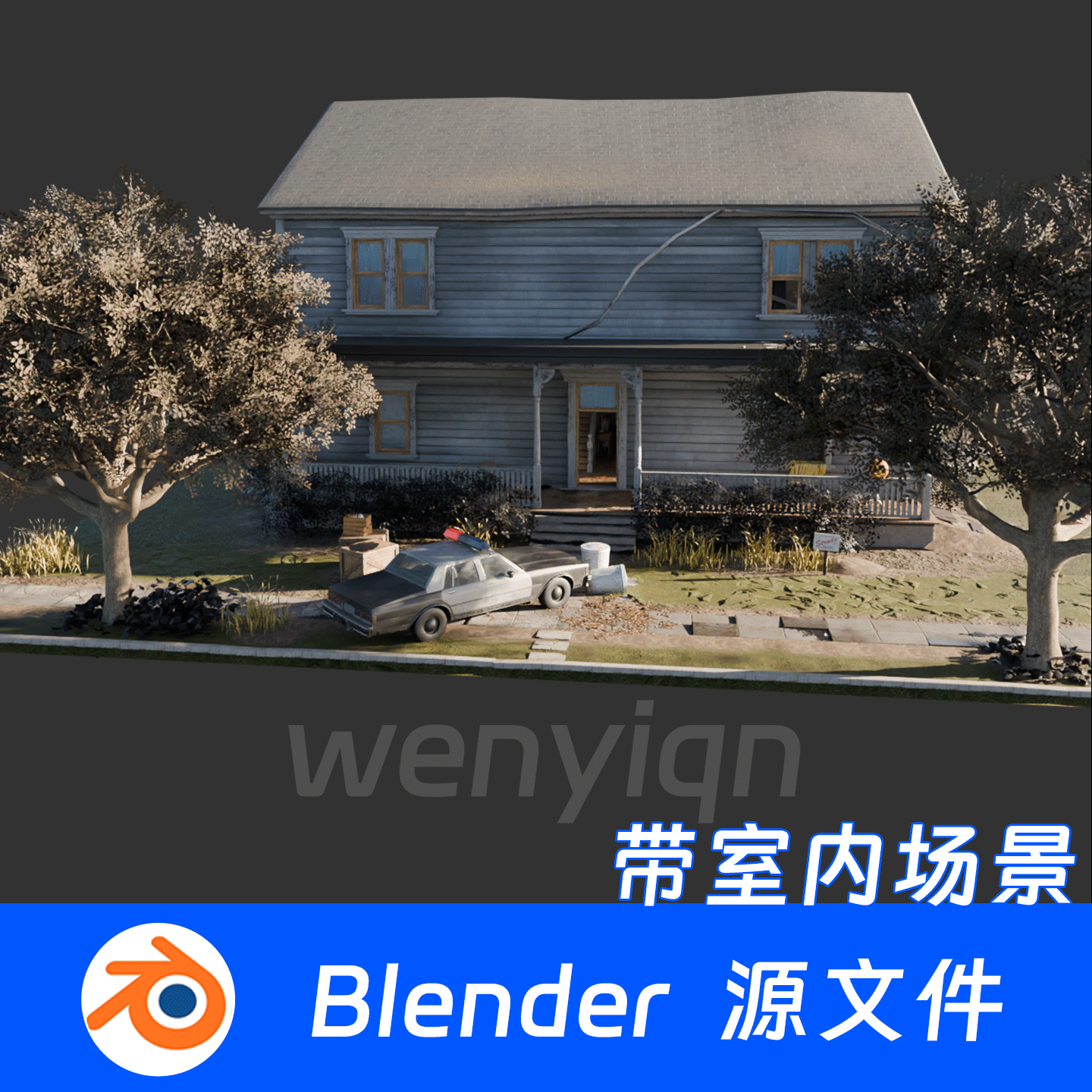 美式别墅废弃欧洲房子Blender场景模型2386