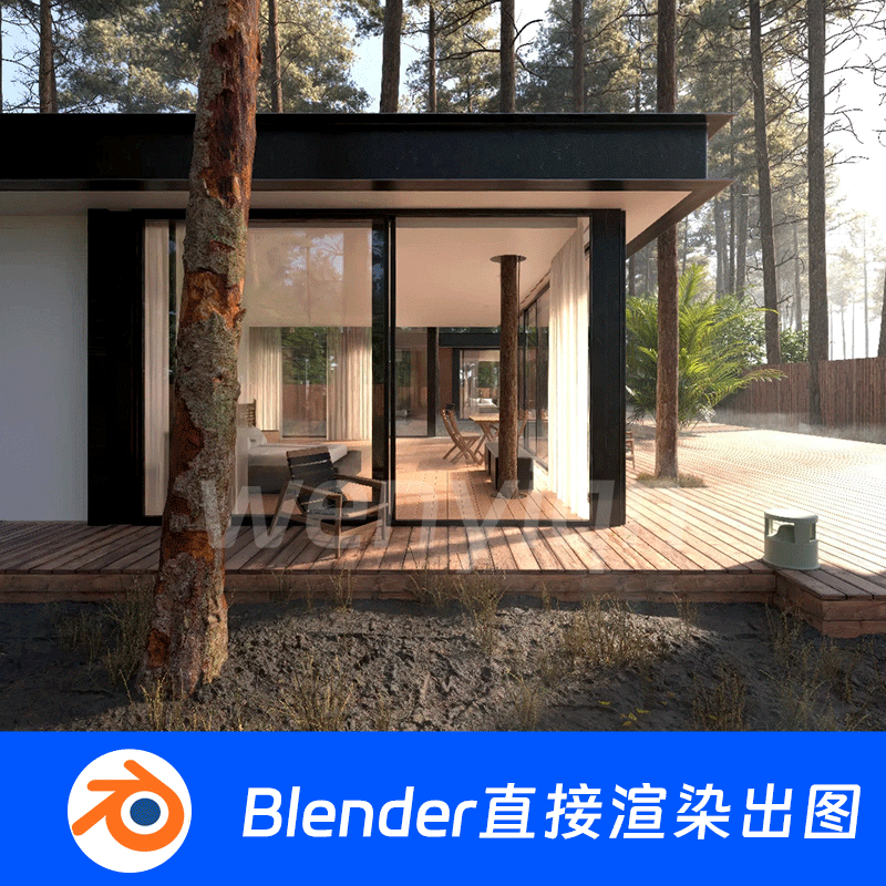 森林屋子别墅住宅建筑房子园林Blender场景模型1741