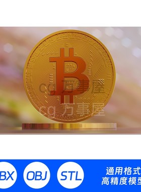 3D模型三维OBJ虚拟币金币BTC外币比特B美元钱币A39