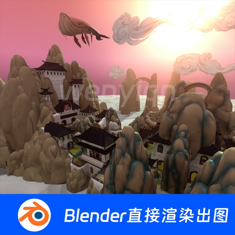中国山水建筑宫殿古代房子庙宇园林国风中式Blender场景1425