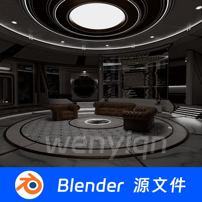 科幻会议室指挥室未来赛博朋克舞台大屏幕Blender场景模型2398