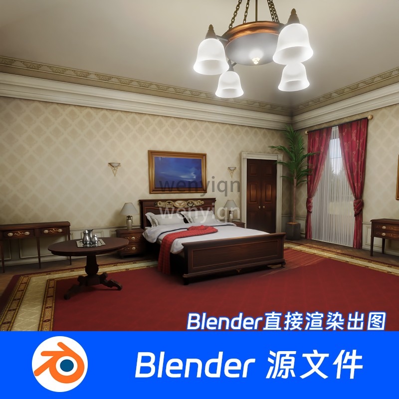 公寓住宅住宅复古90年代房间走廊室内卧室书客厅Blender模型590