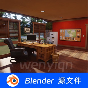 办公室桌子椅子书桌书房别墅文件柜地图电脑Blender场景模型2416