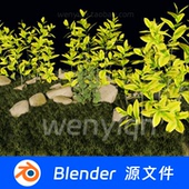 植物田园草坪草地灌木小草园林花园Blender场景模型2518