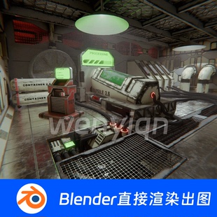 科幻机械工业容器休眠舱实验室未来控制台Blender场景模型2049