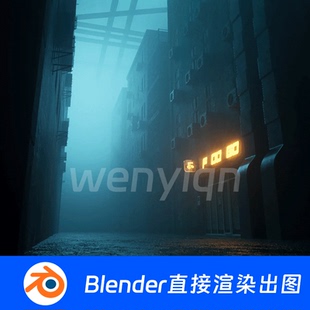赛博街道城市夜景街景巷子晚上贫民区霓虹灯Blender场景模型1936