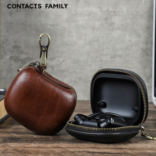 适用于苹果魔音powerbeats pro2真皮牛皮质蓝牙耳机保护套防摔挂扣拉链便携复古耳机包收纳袋