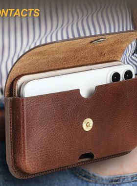 复古意大利树羔皮植鞣牛皮手机腰间包适用6.9寸大屏真皮质运动包